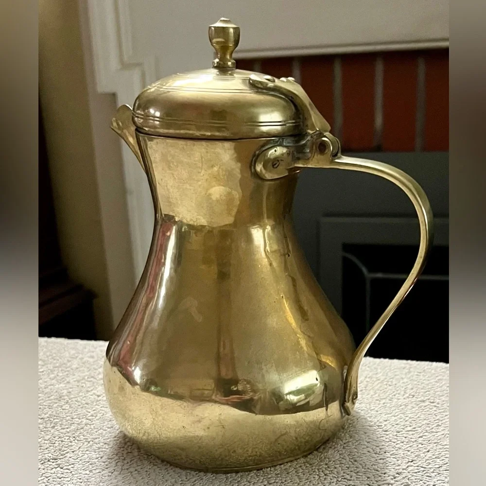 Vintage Solid Brass Lidded ‎ Coffee Carafe Jug  9”